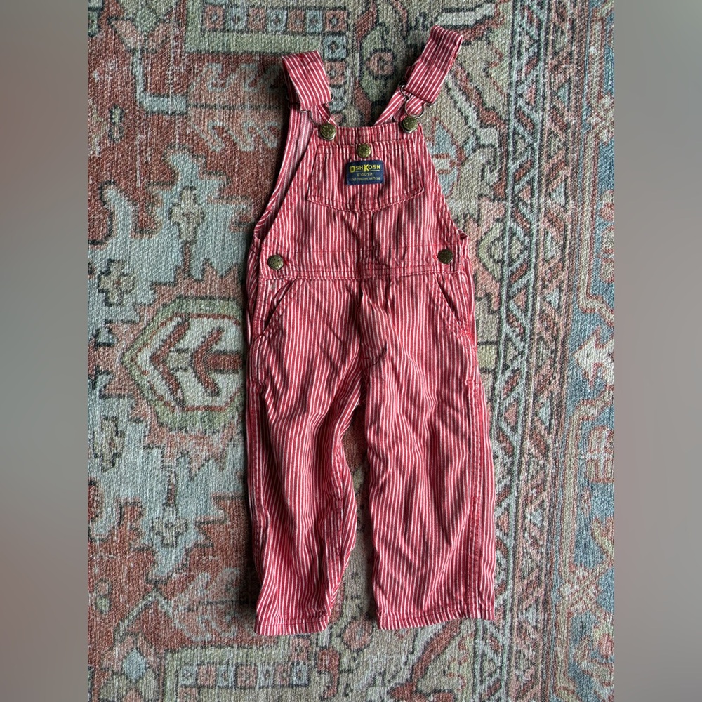 Vintage Oshkosh red stripe railroad denim overalls - 2T